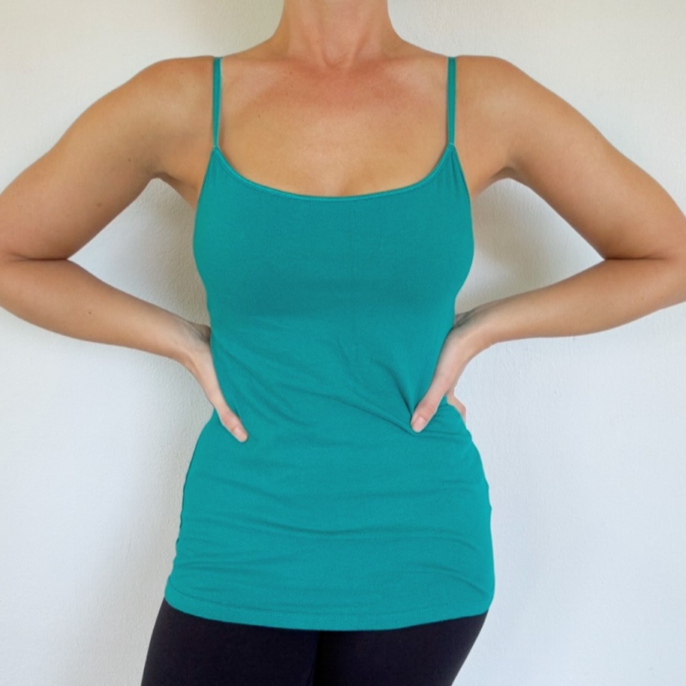 2 a Tee teal spaghetti strap built-in shelf bra camisole tank top size large